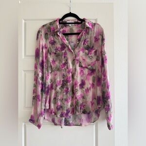Bella Dahl Button Down Blouse Floral Blouse Purple and Tan Size Medium